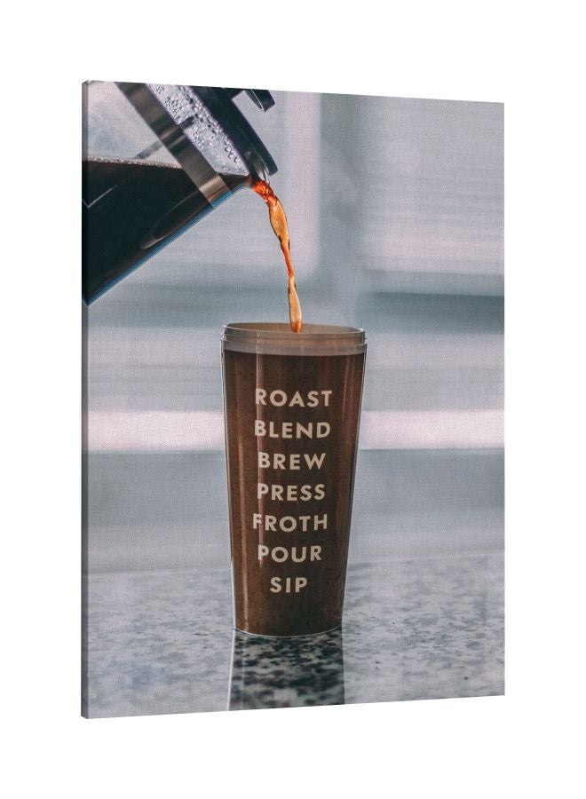 LOWHA Coffee Printed Framed Canvas Wall Art Grey/Brown 60x80cm  - Image 1