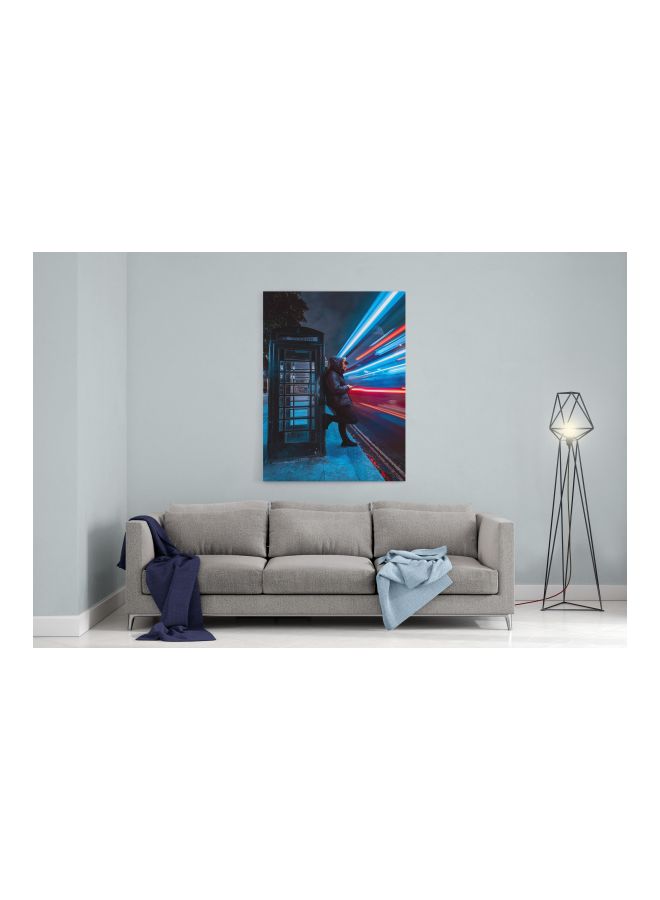 LOWHA Time Laps On Metro Night Printed Framed Canvas Wall Art Blue/Red/White 60x80cm - Image 3
