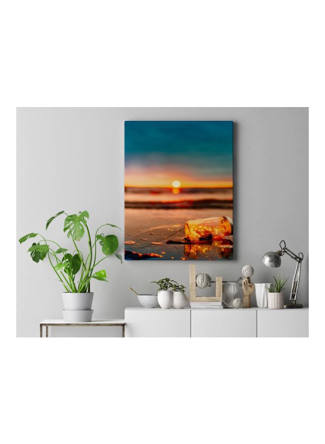 لوحة فنية من القماش مزودة بإطار ومطبوعة بنمط غروب الشمس أزرق/ برتقالي 60x80سم - Image 4