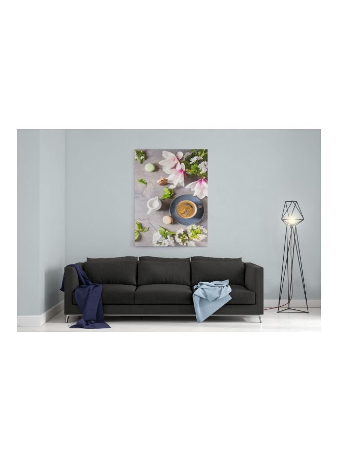 LOWHA Coffee Roses Printed Framed Canvas Wall Art Grey/White/Green 60x80cm - Image 4