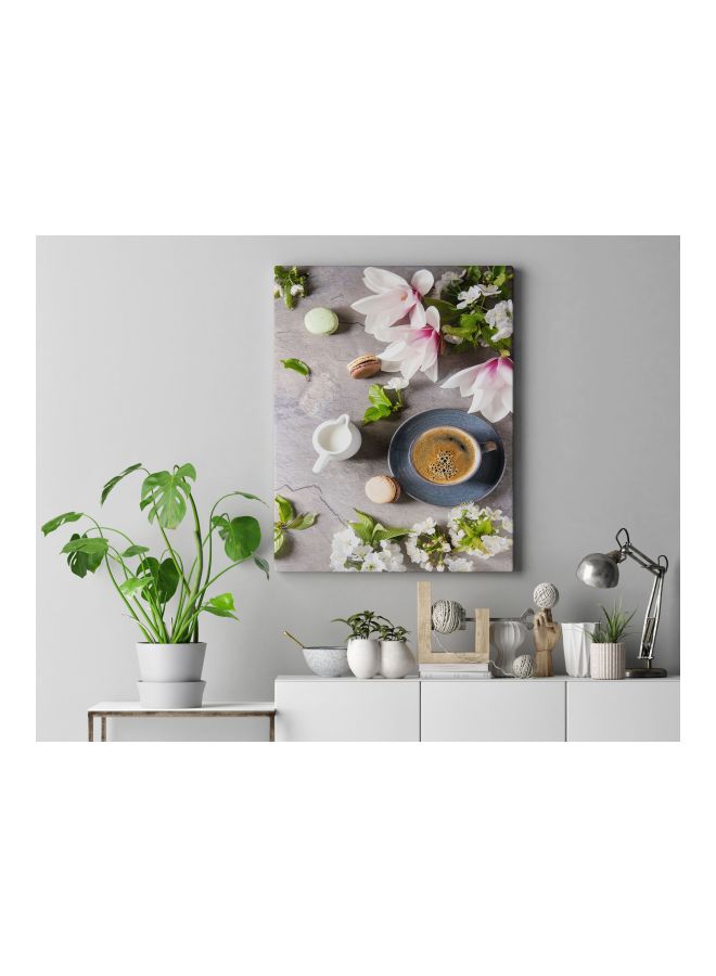 LOWHA Coffee Roses Printed Framed Canvas Wall Art Grey/White/Green 60x80cm - Image 3