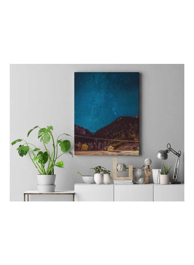 LOWHA Night Mountain Printed Framed Canvas Wall Art Blue/Brown/Yellow 60 x 80cm  - Image 3