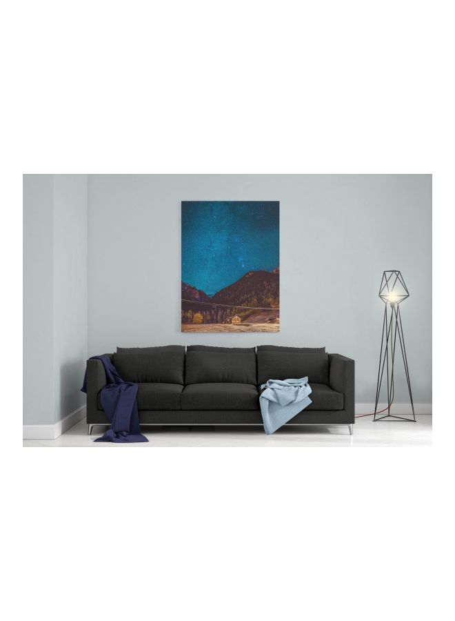 LOWHA Night Mountain Printed Framed Canvas Wall Art Blue/Brown/Yellow 60 x 80cm  - Image 4