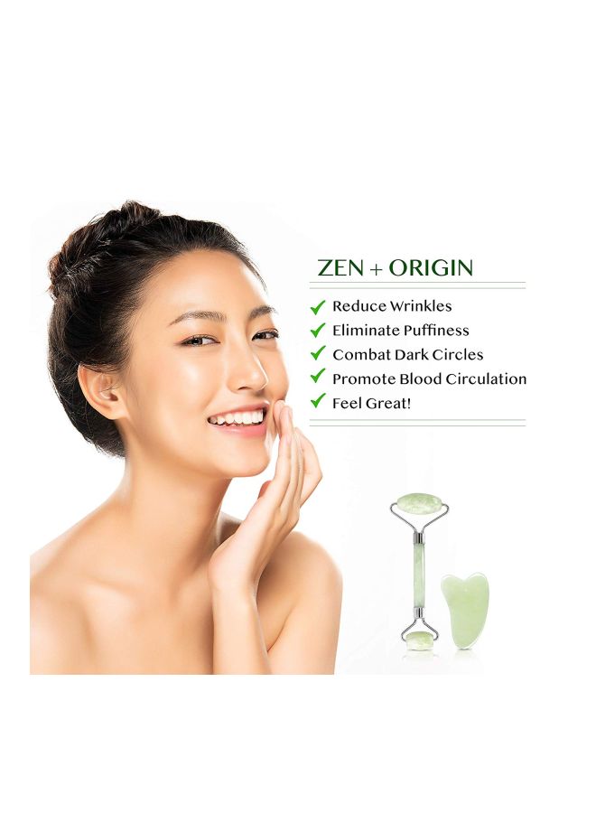 2-Piece Jade Roller And Gua Sha Set Green