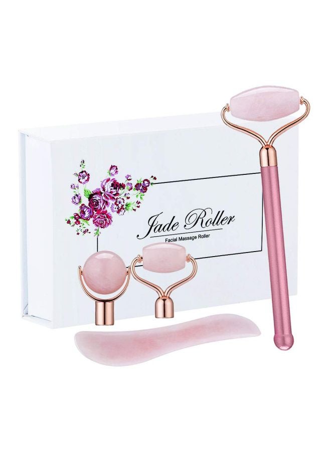 4-Piece Facial Jade Roller And Stone Set Pink - Image 1