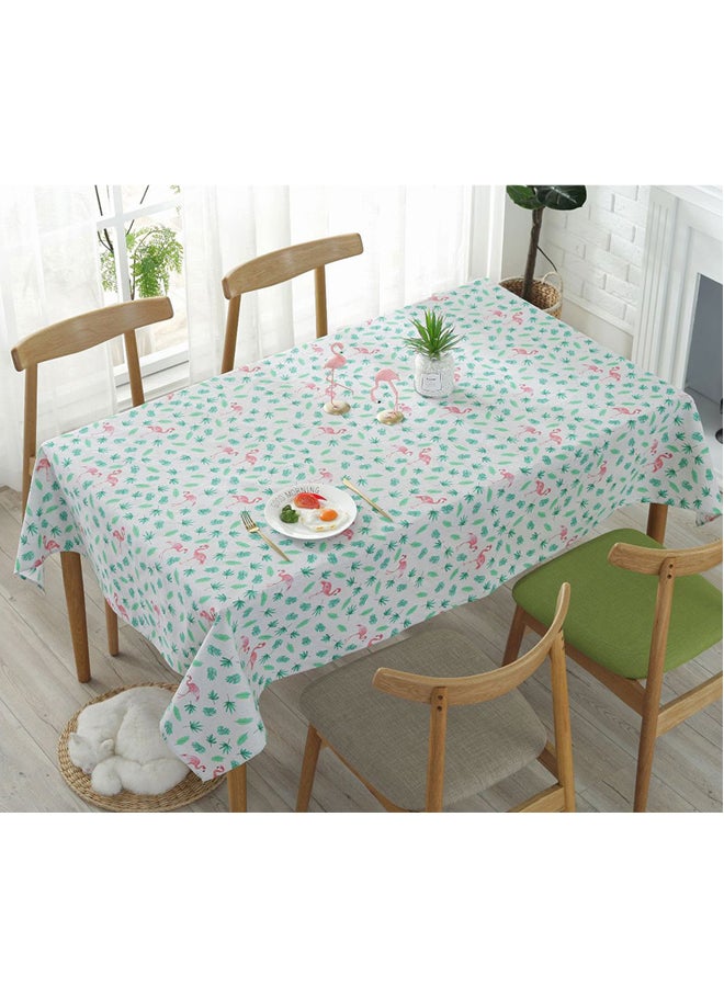 Bird Printed Table Cover White/Green/Pink 140x140centimeter