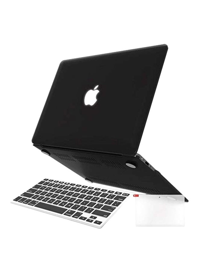 Hard Shell Case With Keyboard Cover And Screen Protector For Apple MacBook Air 13-Inch Black/Clear