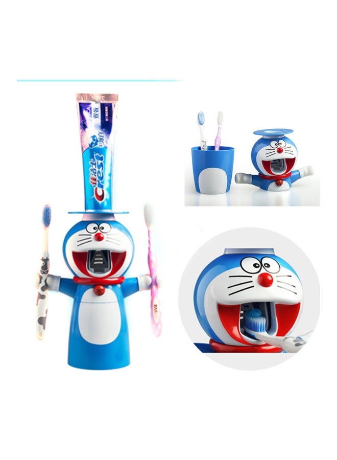 Cartoon Doraemon Shaped Toothbrush Holder With Toothpaste Dispenser Blue/White/Red 17x9.5x21cm - Image 2