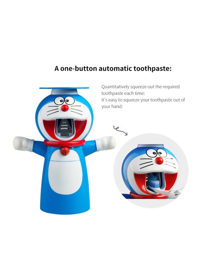Cartoon Doraemon Shaped Toothbrush Holder With Toothpaste Dispenser Blue/White/Red 17x9.5x21cm - Image 3