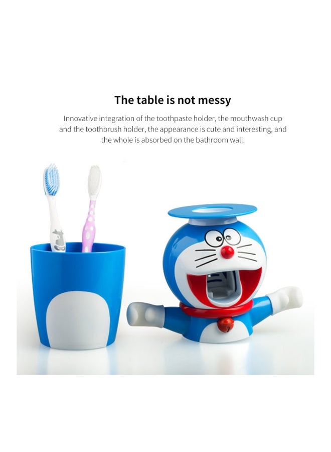 Cartoon Doraemon Shaped Toothbrush Holder With Toothpaste Dispenser Blue/White/Red 17x9.5x21cm - Image 5