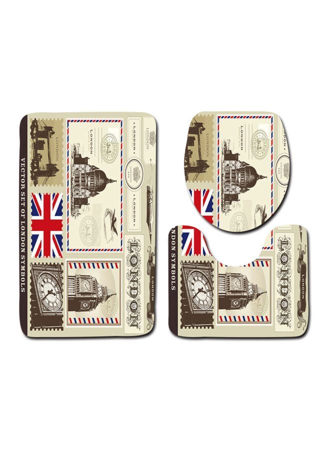 3-Piece Places Of Interest Printed Bath Mat Set Beige/Black/Red
