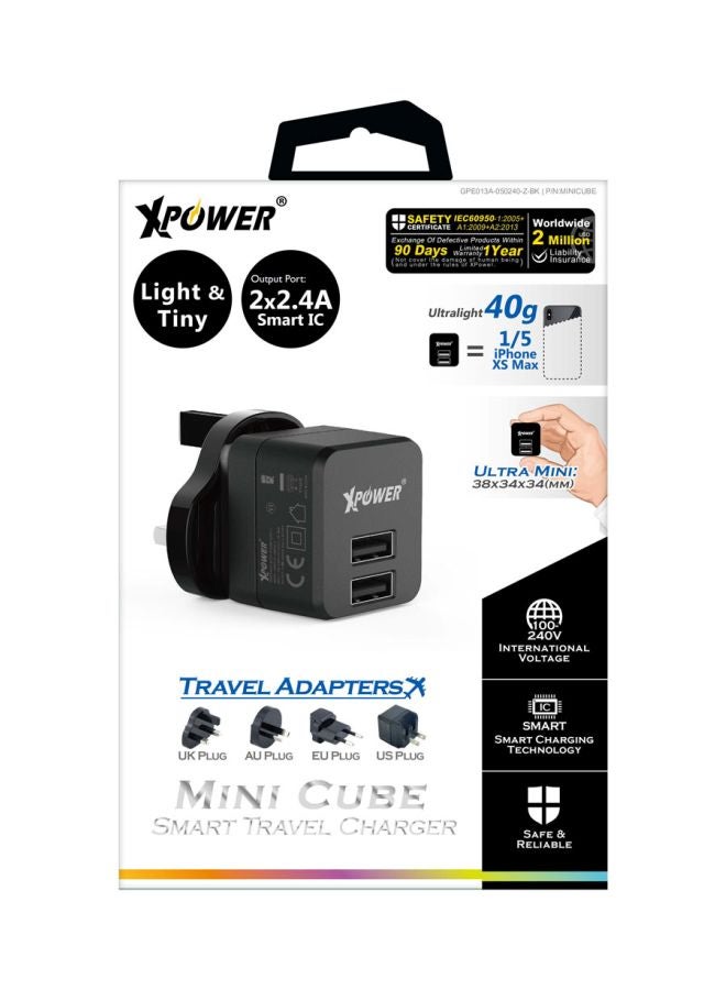 Universal Fast Charging Travel Adapter Black