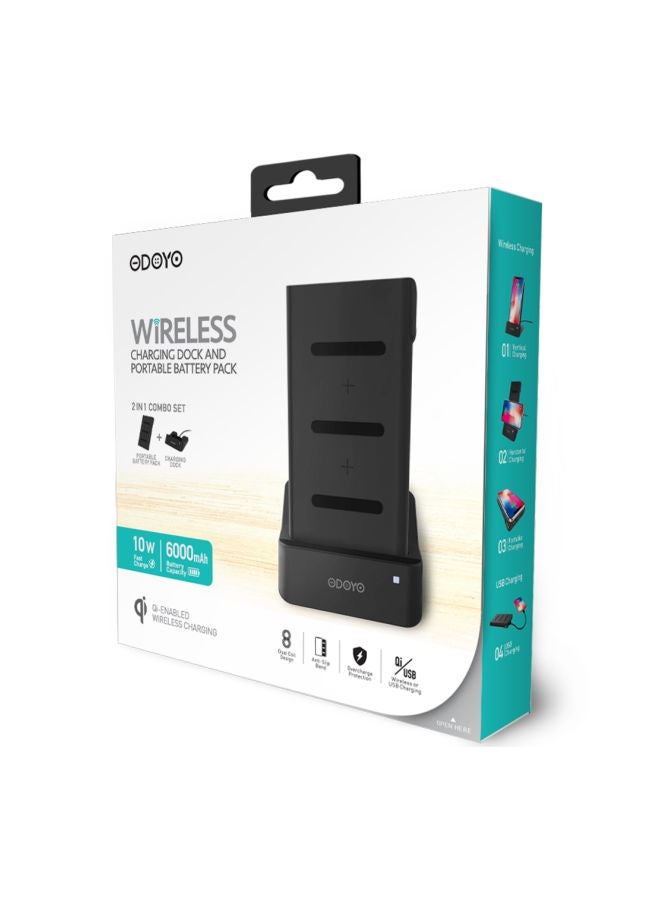ODOYO - XC25 2in1 Combo Set Qi Enabled Wireless Charging Dock 10W And Portable Battery Pack 6000mAh Black - Image 1