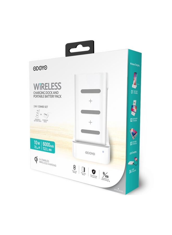ODOYO - XC25 2in1 Combo Set Qi Enabled Wireless Charging Dock 10W And Portable Battery Pack 6000mAh White - Image 1