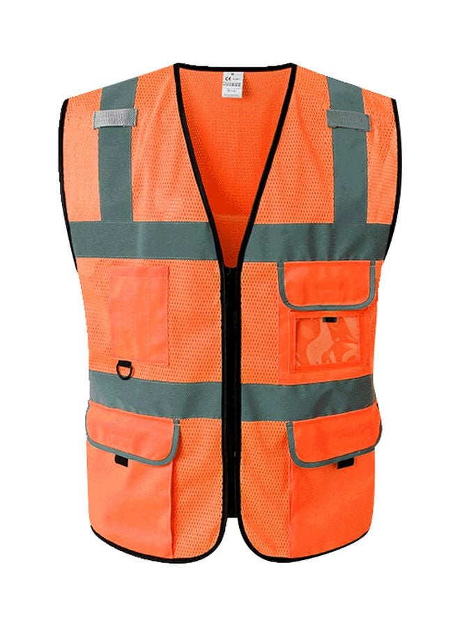 Reflective Zippered Safety Vest Orange/Grey M - Image 1