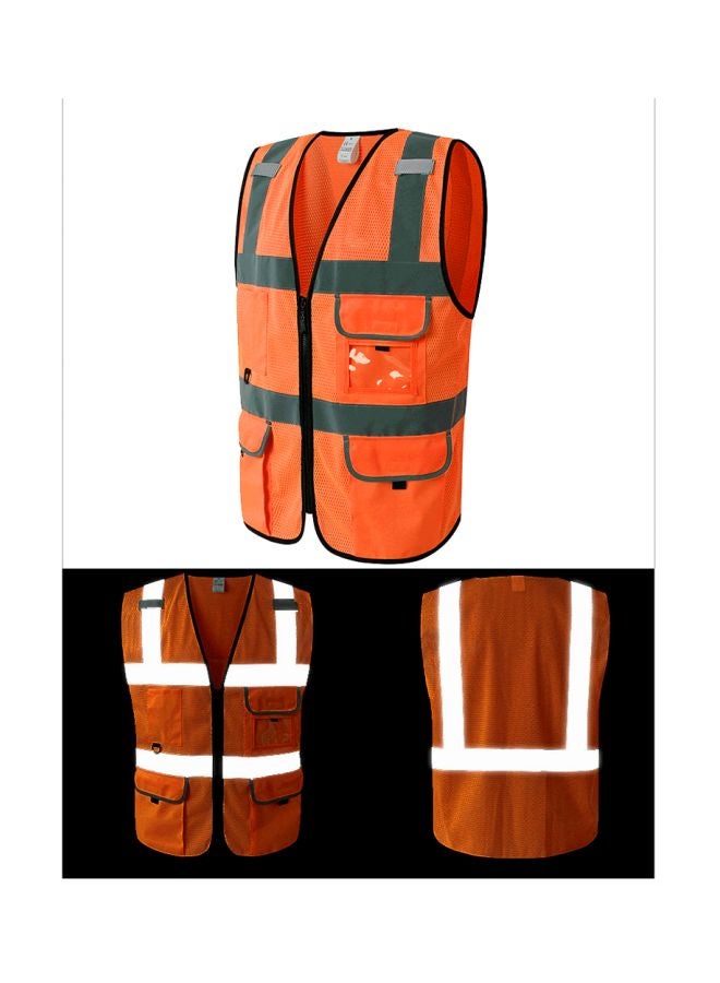 Reflective Zippered Safety Vest Orange/Grey M - Image 2