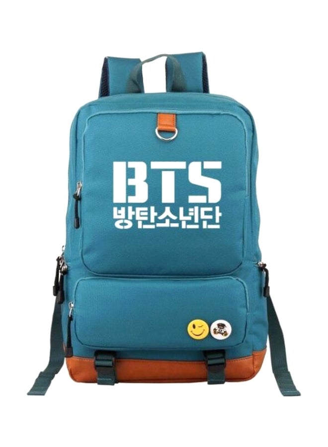 حقيبة ظهر مطبوع عليها عبارة"BTS" أزرق/بني
