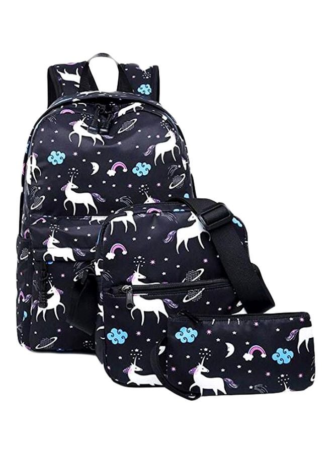 3-Piece Unicorn Printed Backpack Set Blue/White - Image 1