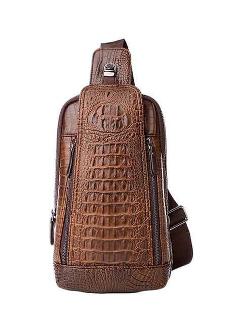 Crocodile Pattern Sling Backpack Brown