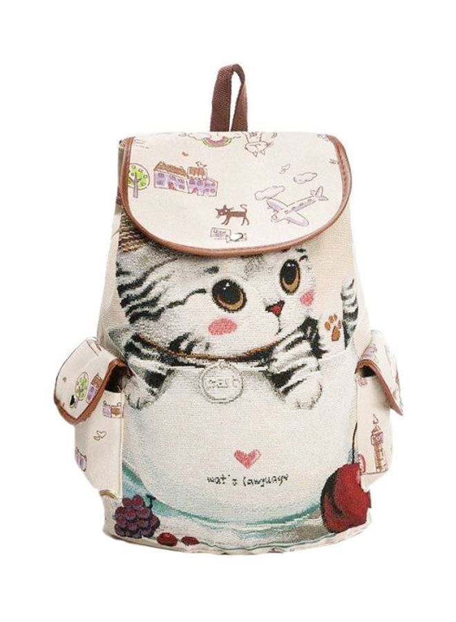 Cat Designed Backpack Beige/Black/Brown  - Image 1