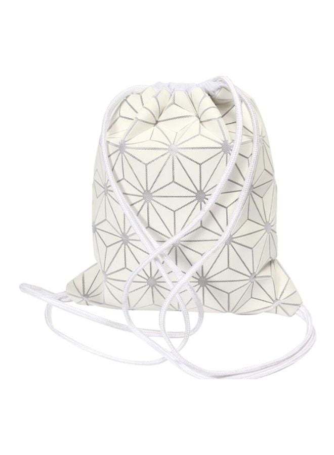 PU Leather Geometric Patterned Sackpack Beige/Silver/White - Image 1