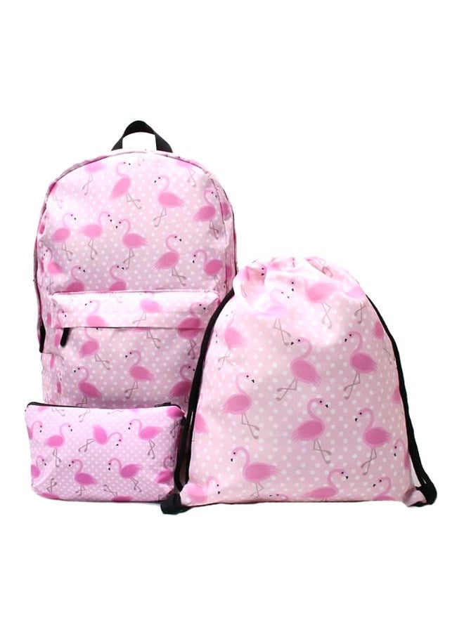 3-Piece Flamingo Printed Backpack Set Pink - Image 1
