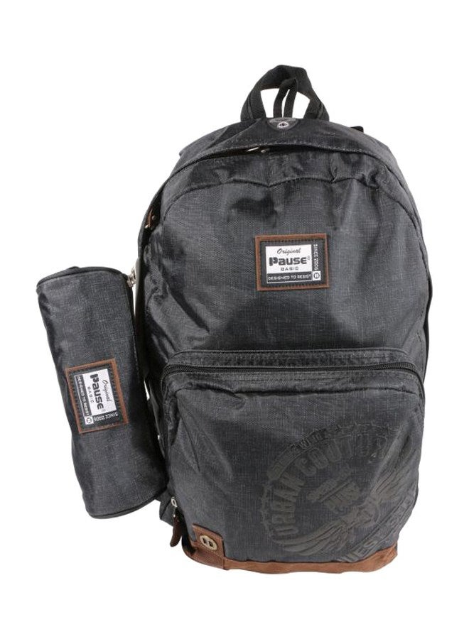 2-Piece Solid Pattern Backpack With Pouch Grey/Brown