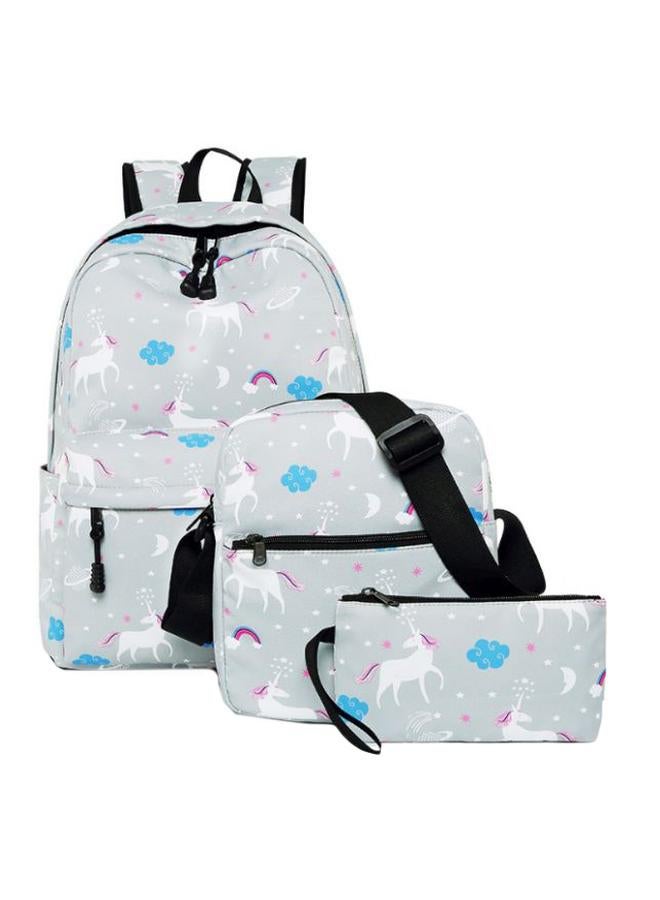 3-Piece Printed Backpack Set Grey/Blue/Black