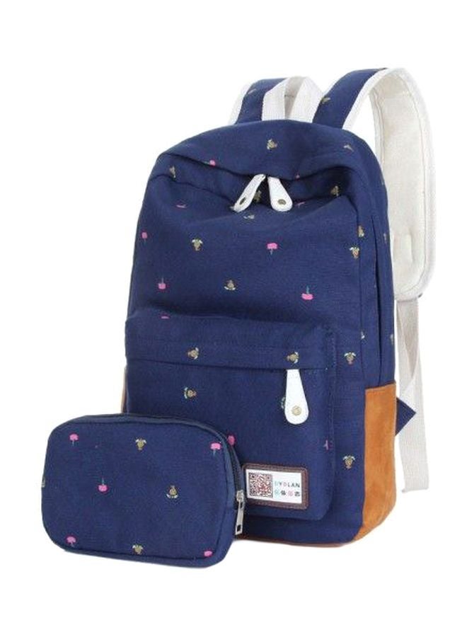 2-Piece Canvas School Backpack Blue/White/Pink 