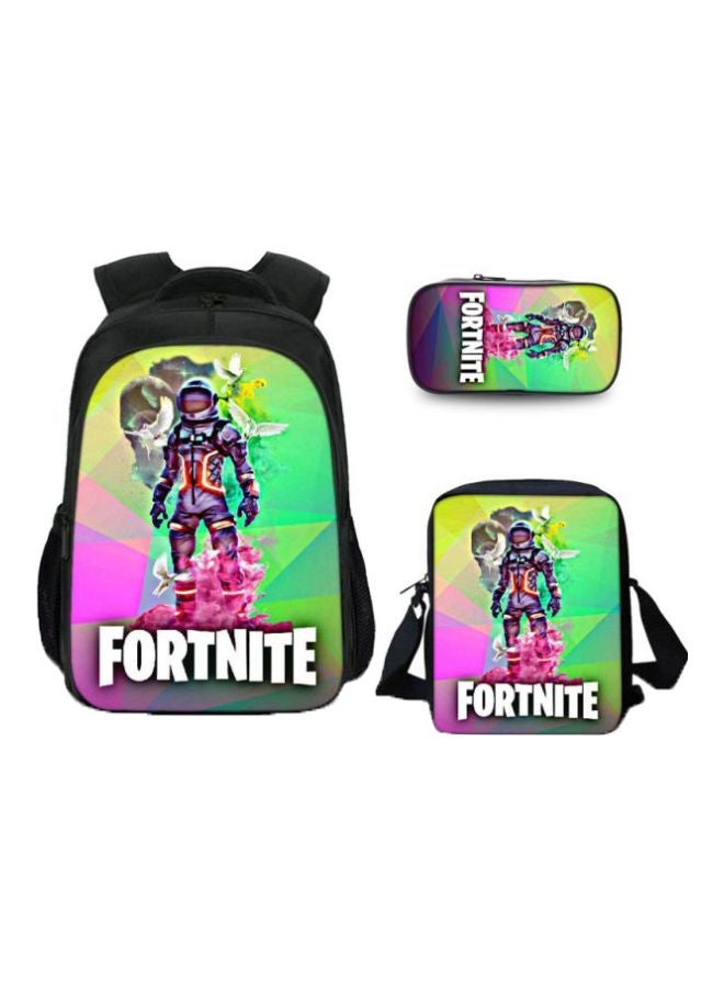 3-Piece 3D Fortnite Game Printed Backpack Set Black/Green/Purple