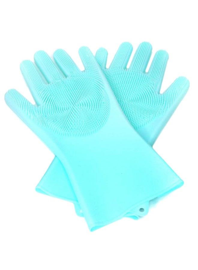 1 Pair Dish Washer Cleaning Brush Gloves Blue 33centimeter