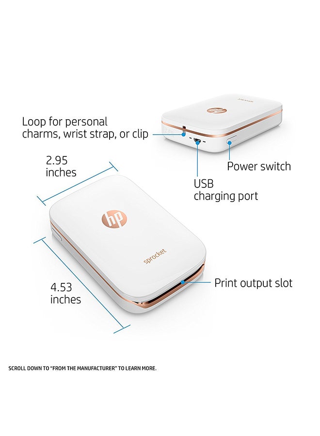 HP - Portable Sprocket Photo Printer With Wireless Function,Z3Z91A White - Image 1