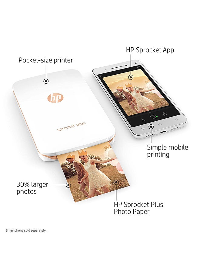 HP - Sprocket Plus Instant Photo Printer White/Gold - Image 1