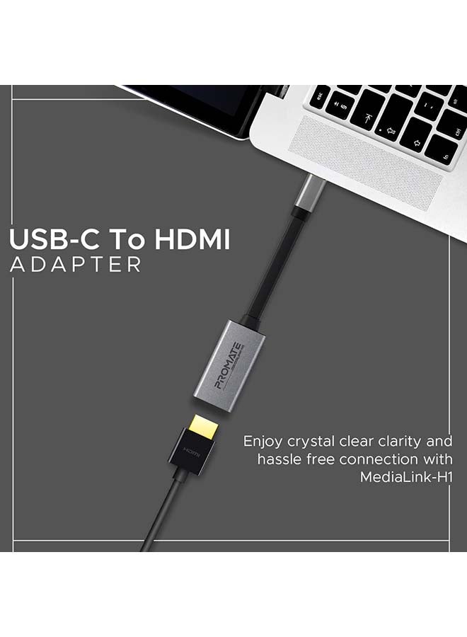 بروميت - بروميت محول  USB C إلى HDMI، فائق الصغر 4K 30 هرتز مع فيديو عالي الوضوح لأجهزة MacBook Pro وGoogle Chromebook وSamsung وMediaLink-H1 رمادي/أسود - Image 1