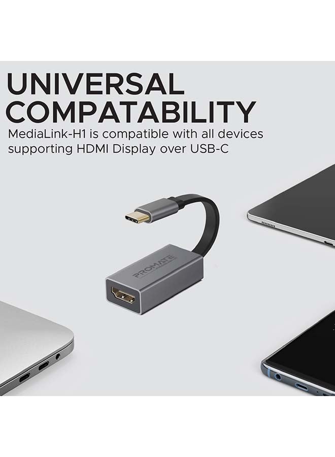 بروميت - بروميت محول  USB C إلى HDMI، فائق الصغر 4K 30 هرتز مع فيديو عالي الوضوح لأجهزة MacBook Pro وGoogle Chromebook وSamsung وMediaLink-H1 رمادي/أسود - Image 1
