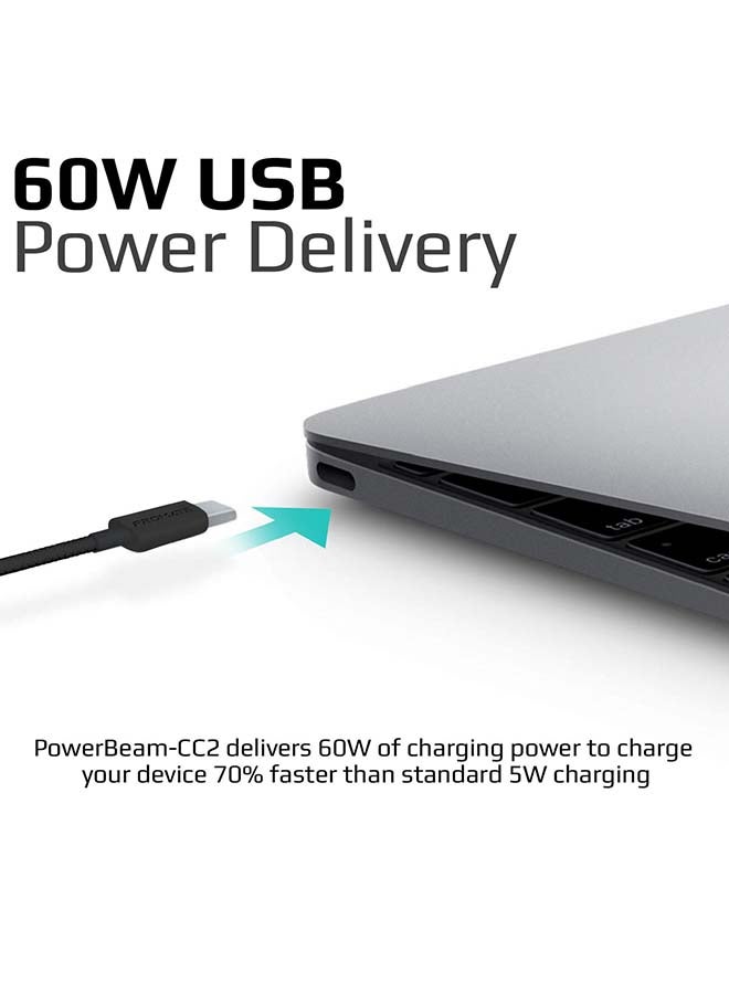 PROMATE - USB-C Charging Cable, Premium 60W Power Delivery USB Type-C  3A Sync and Charge Cable with 2 Meter Tangle Free Cord For MacBook Pro, Google Pixel XL, Nexus 5X/6P, PowerBeam-CC2 Black - Image 1