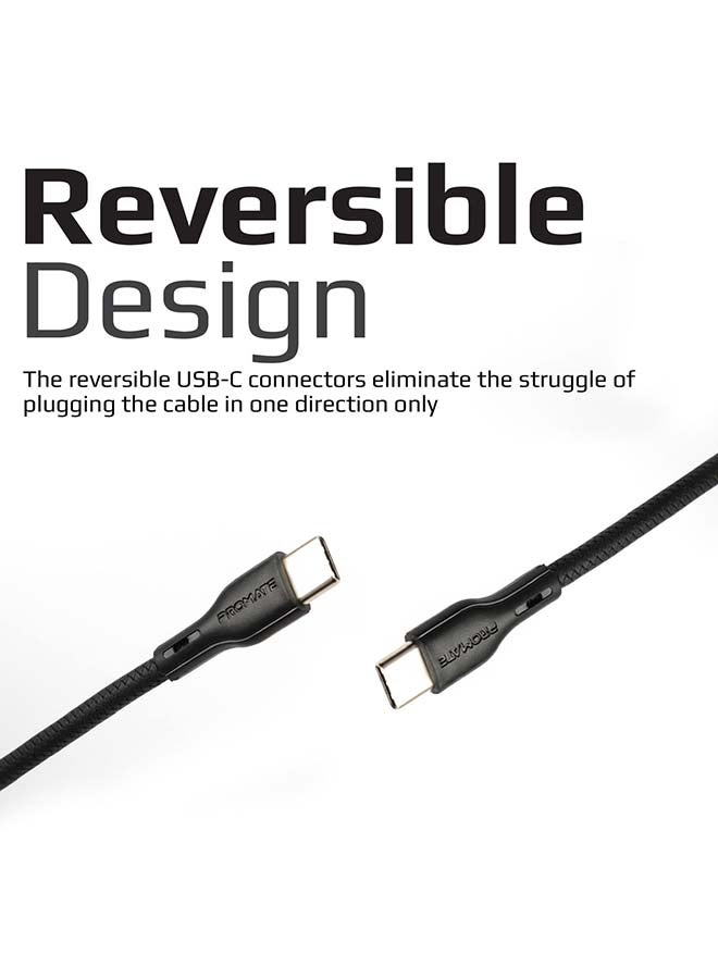 PROMATE - USB-C Charging Cable, Premium 60W Power Delivery USB Type-C  3A Sync and Charge Cable with 2 Meter Tangle Free Cord For MacBook Pro, Google Pixel XL, Nexus 5X/6P, PowerBeam-CC2 Black - Image 1