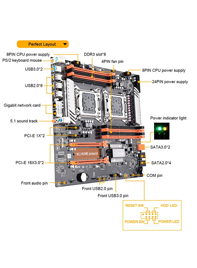 Jingsha X79 Dual CPU Motherboard With LGA 2011 Socket Black  - Image 2