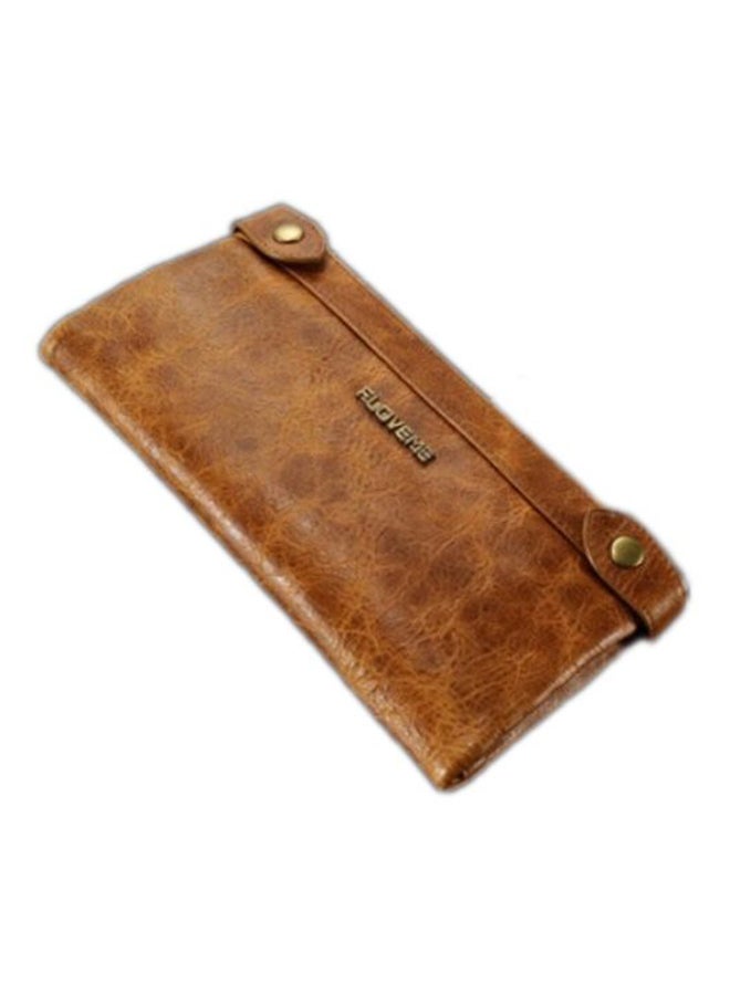 FLOVEME - Double Zipper Leather Wallet Brown - Image 1