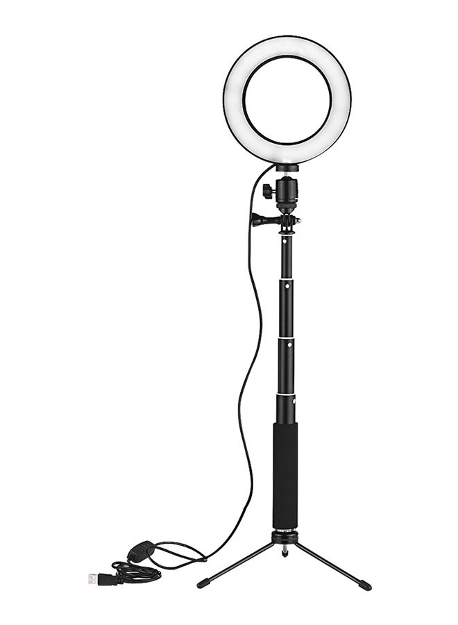 مصباح LED بتصميم حلقي صغير لتصوير الفيديو مزود بحامل متداخل الأجزاء أسود/ أبيض - Image 1