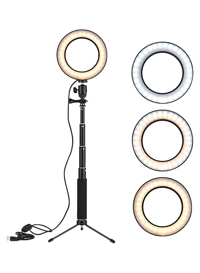 مصباح LED بتصميم حلقي صغير لتصوير الفيديو مزود بحامل متداخل الأجزاء أسود/ أبيض - Image 2
