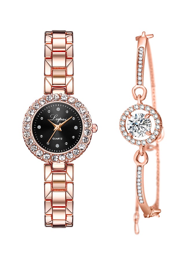 لفباي طقم ساعات بعقارب وسوار من خليط معدني طراز P1115-F للنساء  - Image 1