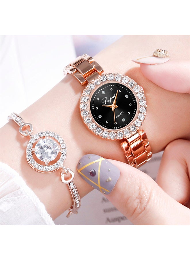 لفباي طقم ساعات بعقارب وسوار من خليط معدني طراز P1115-F للنساء  - Image 2