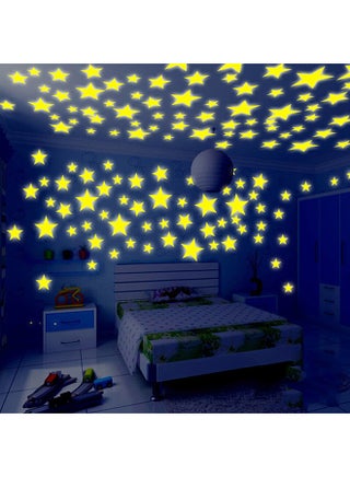 100-Piece Luminous Stars Decorative Wall Sticker Set Multicolour 2.5centimeter - v1564055162/N28570909A_1