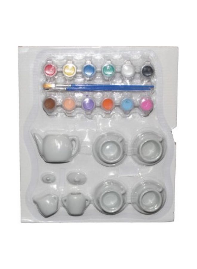 17-Piece Ceramic Painted Art Tea Set Multicolour - Image 2