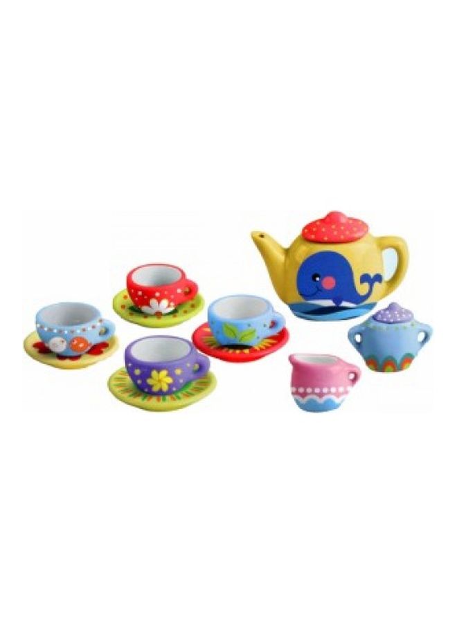 17-Piece Ceramic Painted Art Tea Set Multicolour - Image 3
