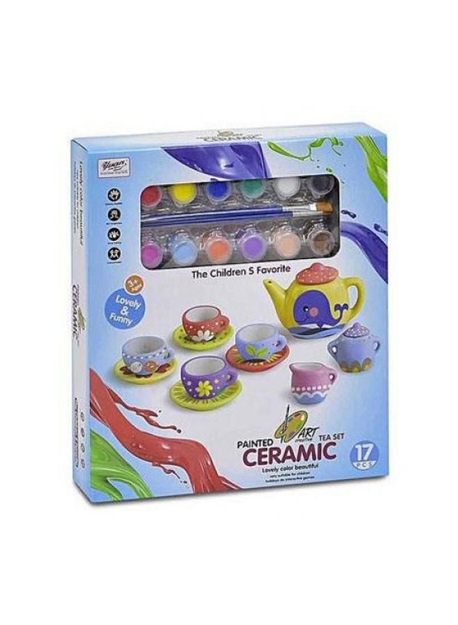 17-Piece Ceramic Painted Art Tea Set Multicolour - Image 4