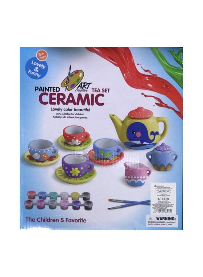 17-Piece Ceramic Painted Art Tea Set Multicolour - Image 5