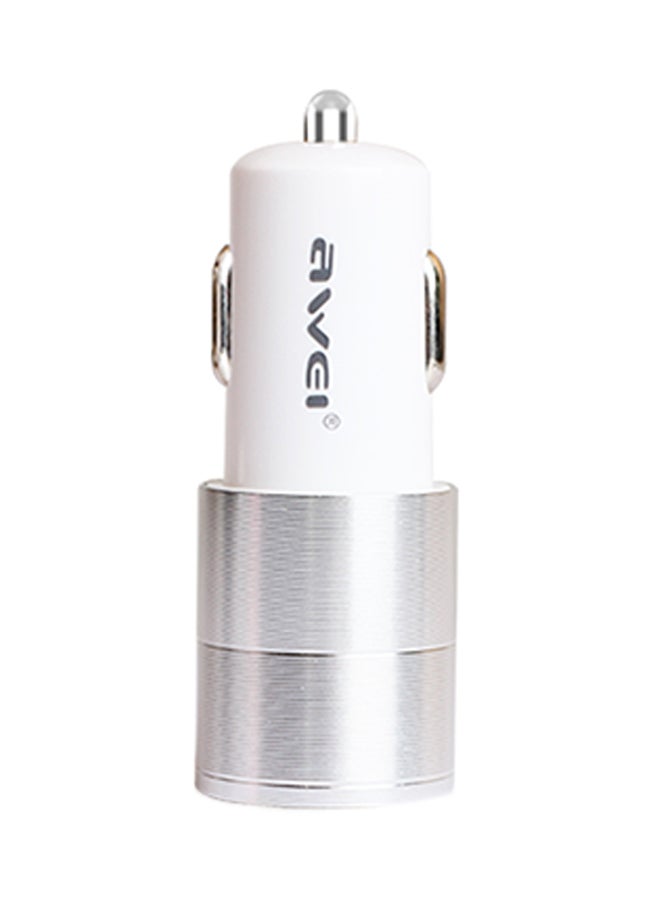 Awei Dual Port USB Car Charger White/Silver - Image 1