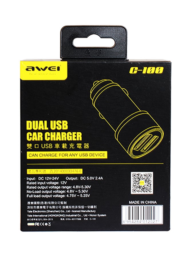 Awei Dual Port USB Car Charger White/Silver - Image 2